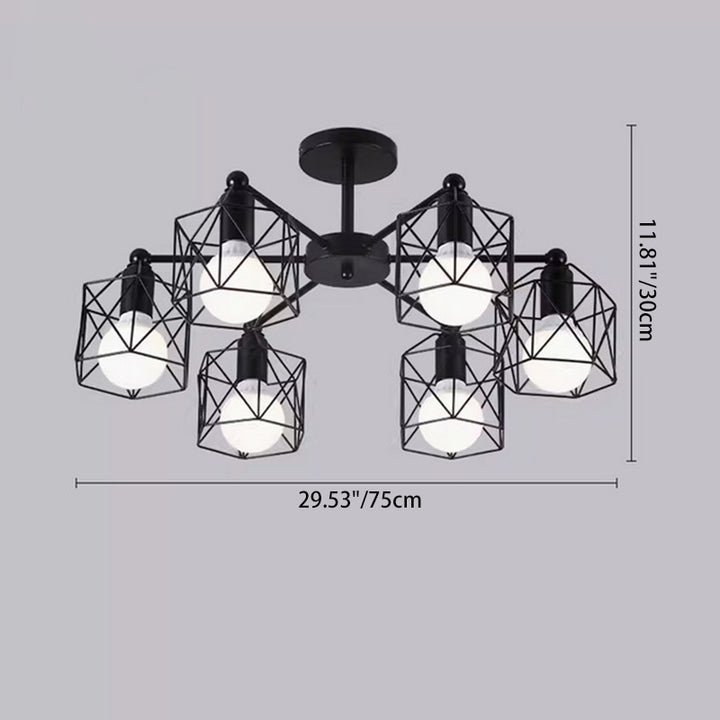 Zeitgenössische industrielle sechseckige Eisen 3/5/6/8 Licht Semi-Flush Deckenleuchte für Wohnzimmer 