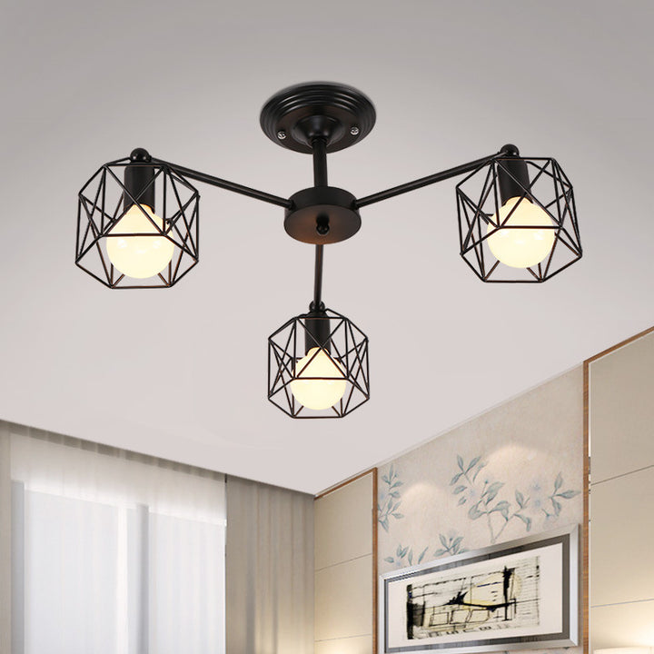 Zeitgenössische industrielle sechseckige Eisen 3/5/6/8 Licht Semi-Flush Deckenleuchte für Wohnzimmer 