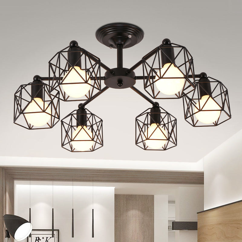 Plafonnier semi-encastré contemporain hexagonal en fer avec 3/5/6/8 lumières pour salon 