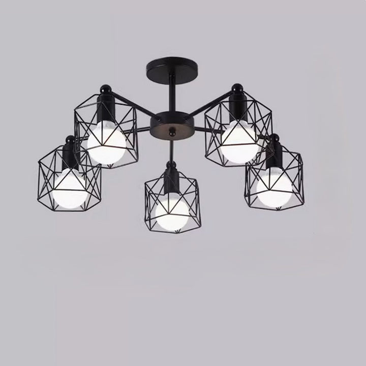 Zeitgenössische industrielle sechseckige Eisen 3/5/6/8 Licht Semi-Flush Deckenleuchte für Wohnzimmer 