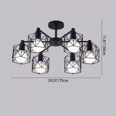 Plafonnier semi-encastré contemporain hexagonal en fer avec 3/5/6/8 lumières pour salon 
