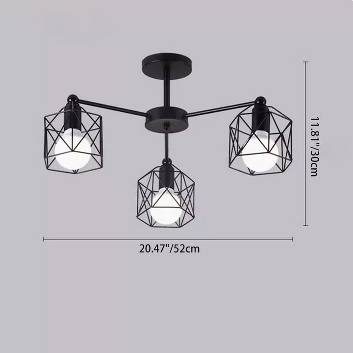 Zeitgenössische industrielle sechseckige Eisen 3/5/6/8 Licht Semi-Flush Deckenleuchte für Wohnzimmer 