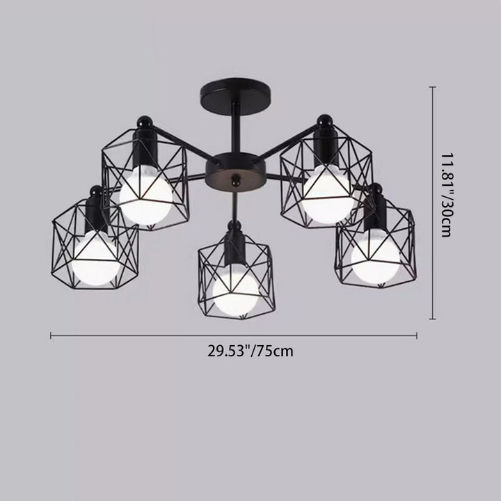 Zeitgenössische industrielle sechseckige Eisen 3/5/6/8 Licht Semi-Flush Deckenleuchte für Wohnzimmer 