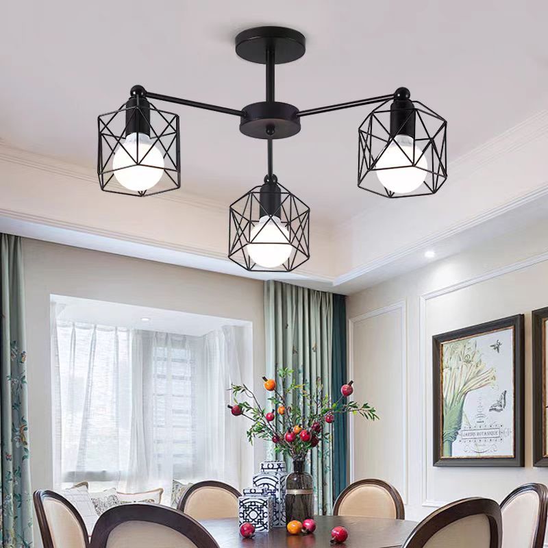 Zeitgenössische industrielle sechseckige Eisen 3/5/6/8 Licht Semi-Flush Deckenleuchte für Wohnzimmer 