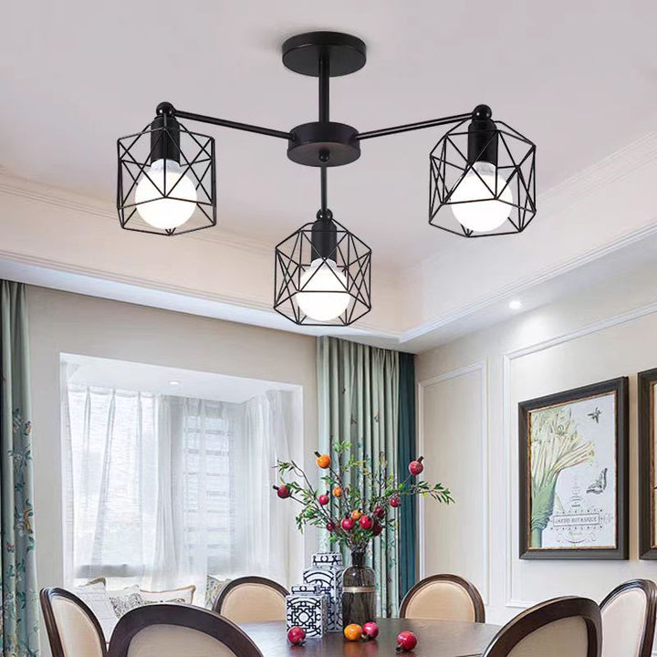 Zeitgenössische industrielle sechseckige Eisen 3/5/6/8 Licht Semi-Flush Deckenleuchte für Wohnzimmer 