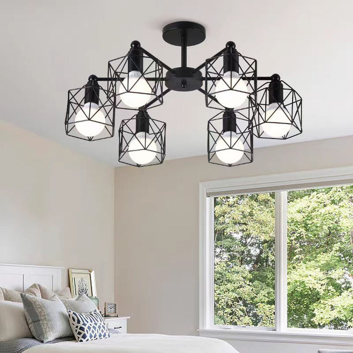 Zeitgenössische industrielle sechseckige Eisen 3/5/6/8 Licht Semi-Flush Deckenleuchte für Wohnzimmer 