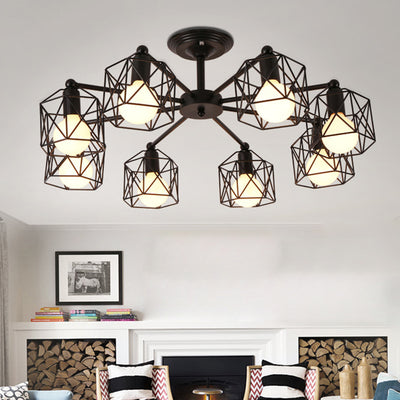 Plafonnier semi-encastré contemporain hexagonal en fer avec 3/5/6/8 lumières pour salon 