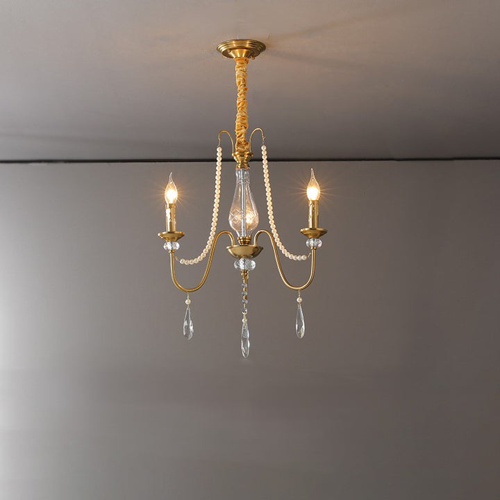 Traditional French Pearl Candle Round Iron Crystal Glass 3/6/8-Light Chandelier For Living Room