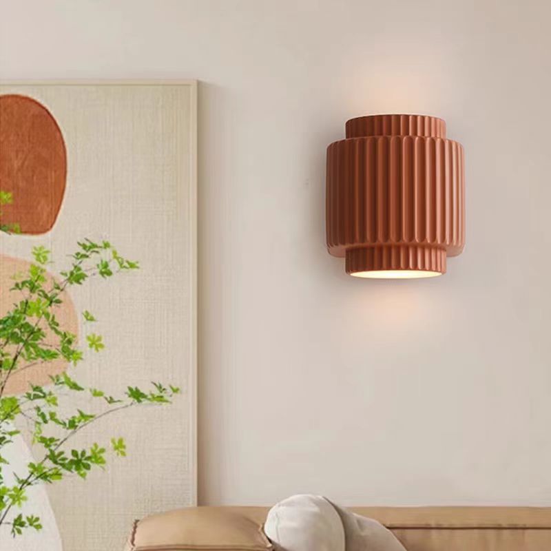 Applique murale contemporaine scandinave en résine crème cylindre à 2 lumières pour chambre 