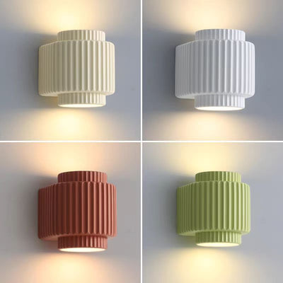 Applique murale contemporaine scandinave en résine crème cylindre à 2 lumières pour chambre 