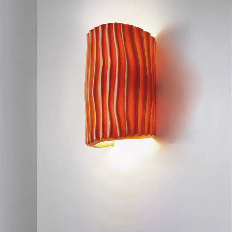 Contemporary Scandinavian Cream Ripple Cylinder Resin 2-Light Wall Sconce Lamp For Bedroom