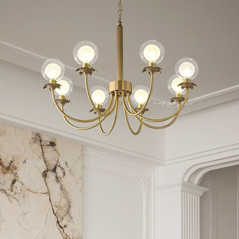 Moderne Mid-Century Runde Kugel Kupfer Glas 6/8 Licht Kronleuchter für Wohnzimmer 