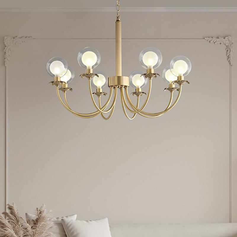Moderne Mid-Century Runde Kugel Kupfer Glas 6/8 Licht Kronleuchter für Wohnzimmer 