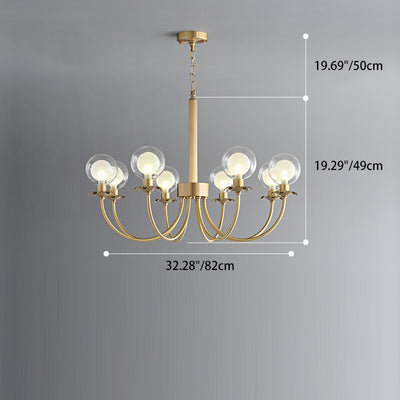 Moderne Mid-Century Runde Kugel Kupfer Glas 6/8 Licht Kronleuchter für Wohnzimmer 