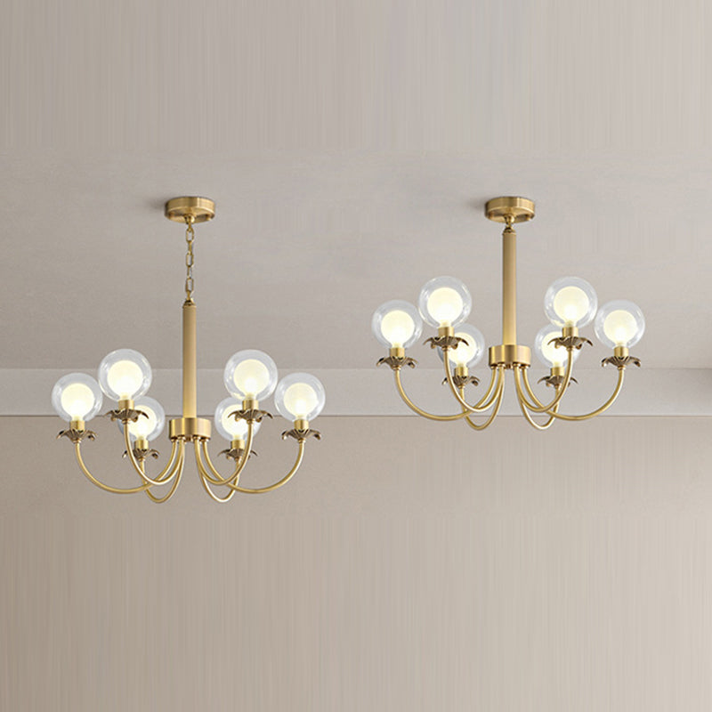 Moderne Mid-Century Runde Kugel Kupfer Glas 6/8 Licht Kronleuchter für Wohnzimmer 