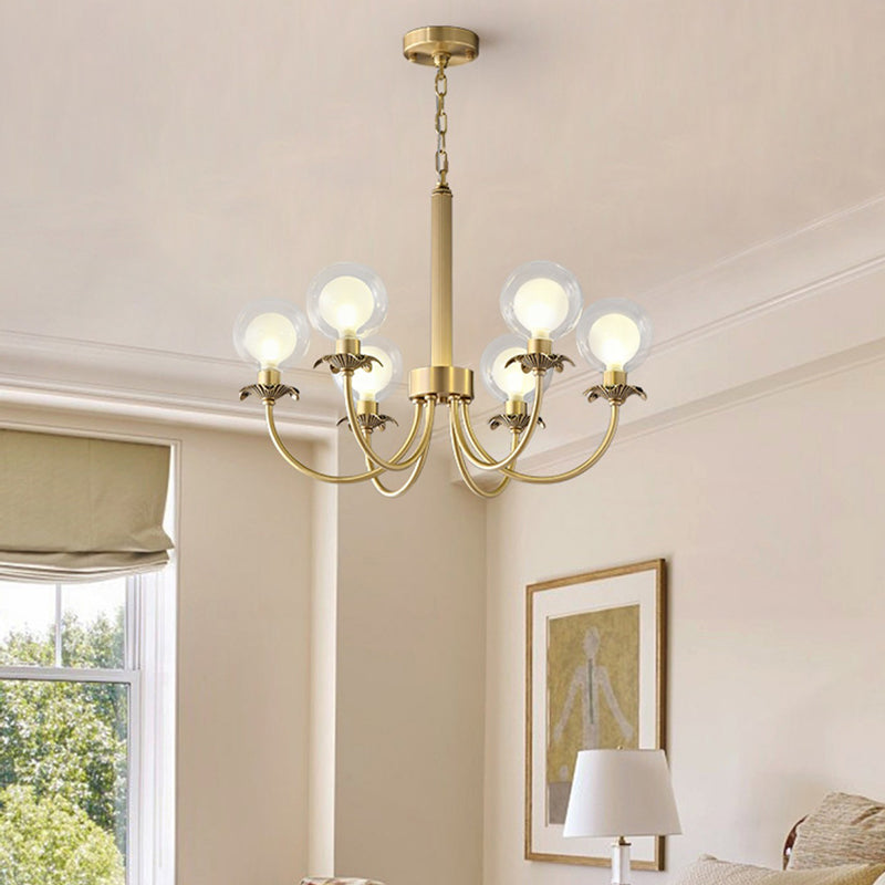 Moderne Mid-Century Runde Kugel Kupfer Glas 6/8 Licht Kronleuchter für Wohnzimmer 