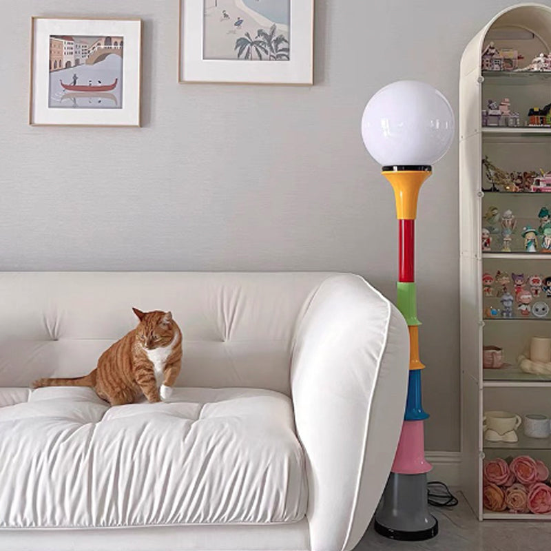 Contemporary Creative Colorful Lollipop Shape Round Orb Iron Rotational Molding LED Standing Floor Lamp For Living Room