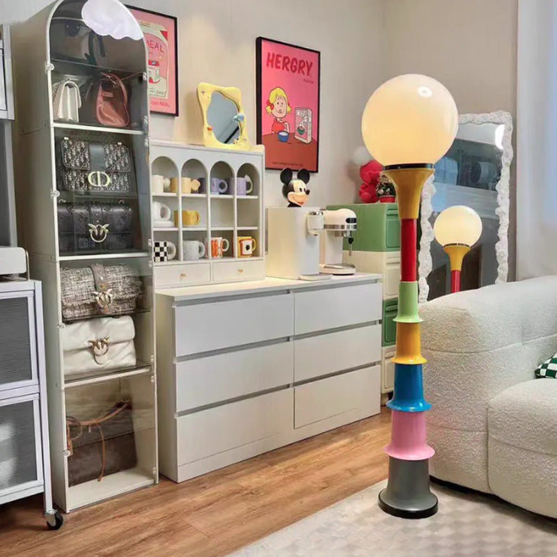 Contemporary Creative Colorful Lollipop Shape Round Orb Iron Rotational Molding LED Standing Floor Lamp For Living Room