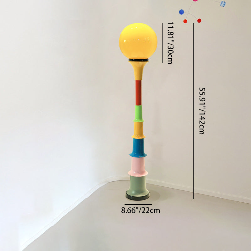 Contemporary Creative Colorful Lollipop Shape Round Orb Iron Rotational Molding LED Standing Floor Lamp For Living Room