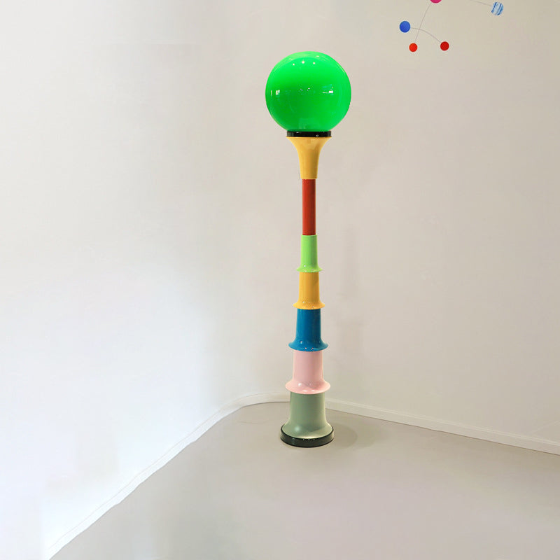 Contemporary Creative Colorful Lollipop Shape Round Orb Iron Rotational Molding LED Standing Floor Lamp For Living Room