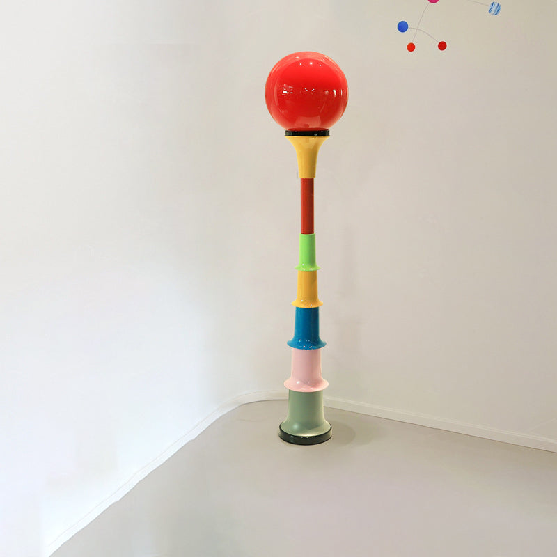 Contemporary Creative Colorful Lollipop Shape Round Orb Iron Rotational Molding LED Standing Floor Lamp For Living Room
