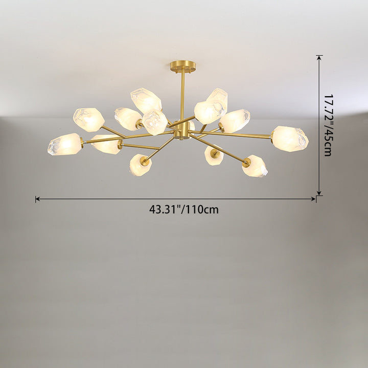 Lustre Moderne en Forme de Diamant en Cuivre et Verre 6/9/12/15/18 Lumières pour Salon 