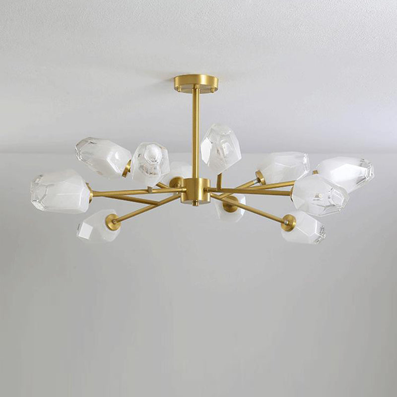 Lustre Moderne en Forme de Diamant en Cuivre et Verre 6/9/12/15/18 Lumières pour Salon 