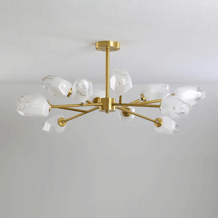 Lustre Moderne en Forme de Diamant en Cuivre et Verre 6/9/12/15/18 Lumières pour Salon 
