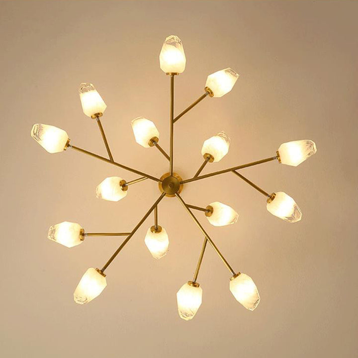Lustre Moderne en Forme de Diamant en Cuivre et Verre 6/9/12/15/18 Lumières pour Salon 