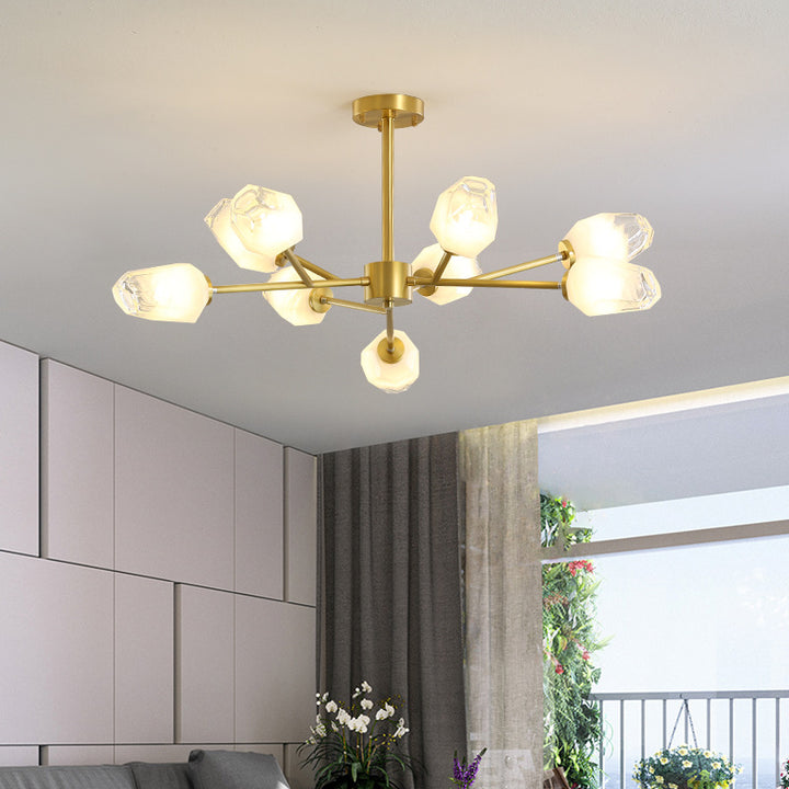 Lustre Moderne en Forme de Diamant en Cuivre et Verre 6/9/12/15/18 Lumières pour Salon 