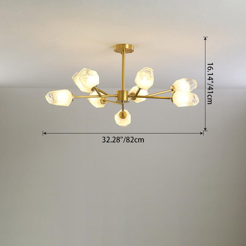 Lustre Moderne en Forme de Diamant en Cuivre et Verre 6/9/12/15/18 Lumières pour Salon 