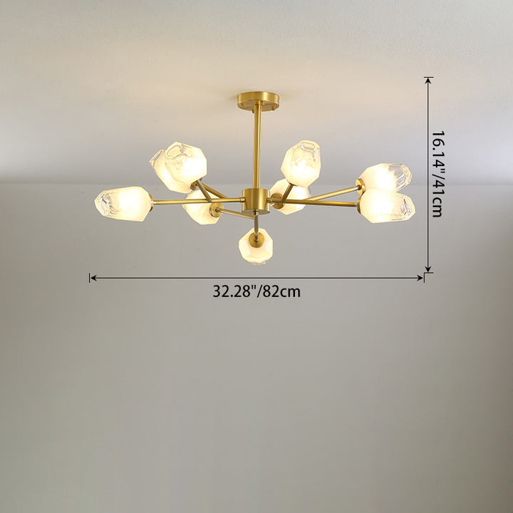 Lustre Moderne en Forme de Diamant en Cuivre et Verre 6/9/12/15/18 Lumières pour Salon 