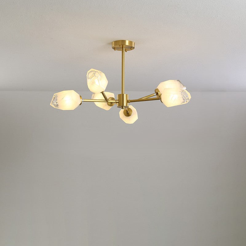Lustre Moderne en Forme de Diamant en Cuivre et Verre 6/9/12/15/18 Lumières pour Salon 