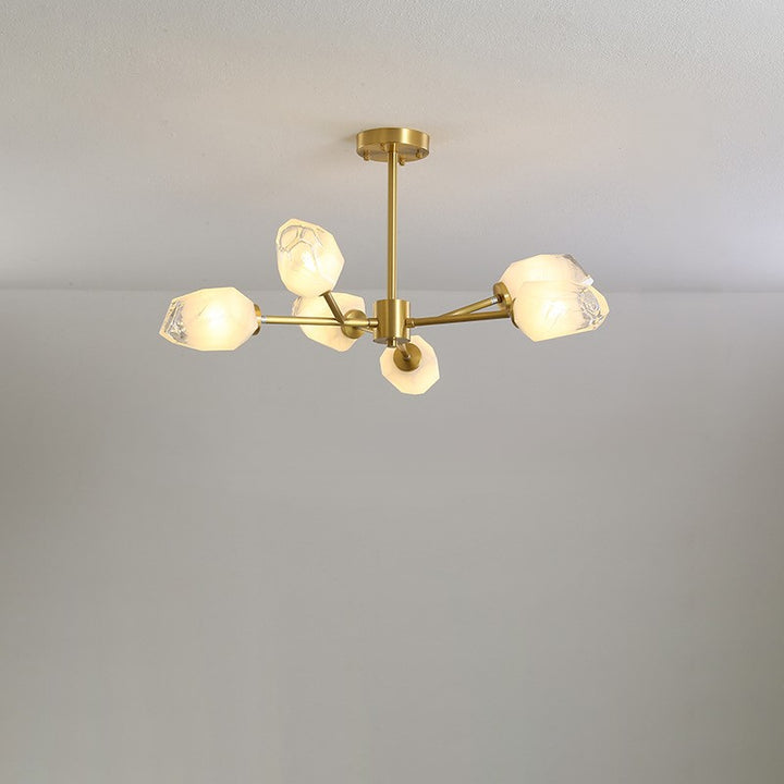 Lustre Moderne en Forme de Diamant en Cuivre et Verre 6/9/12/15/18 Lumières pour Salon 