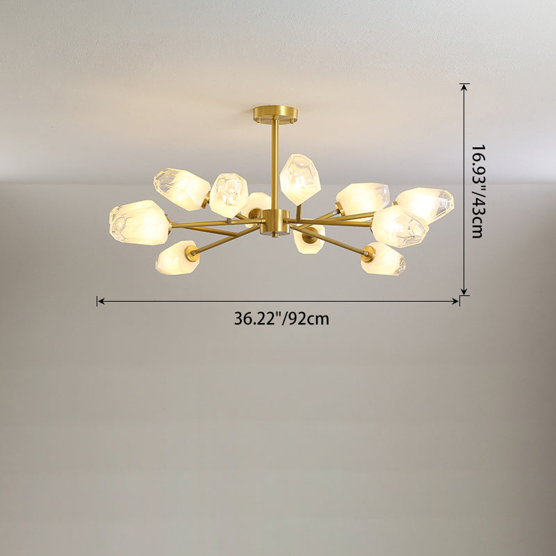 Lustre Moderne en Forme de Diamant en Cuivre et Verre 6/9/12/15/18 Lumières pour Salon 