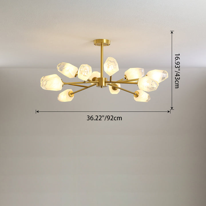 Lustre Moderne en Forme de Diamant en Cuivre et Verre 6/9/12/15/18 Lumières pour Salon 