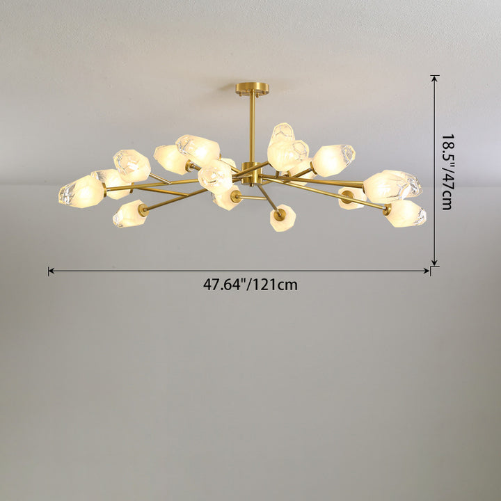 Lustre Moderne en Forme de Diamant en Cuivre et Verre 6/9/12/15/18 Lumières pour Salon 