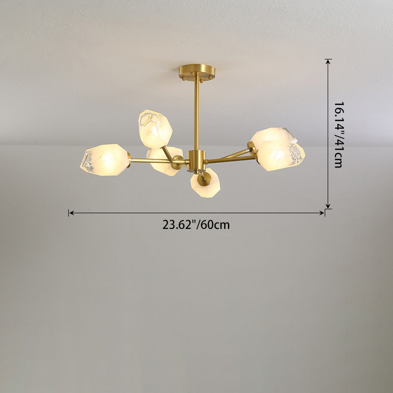 Lustre Moderne en Forme de Diamant en Cuivre et Verre 6/9/12/15/18 Lumières pour Salon 
