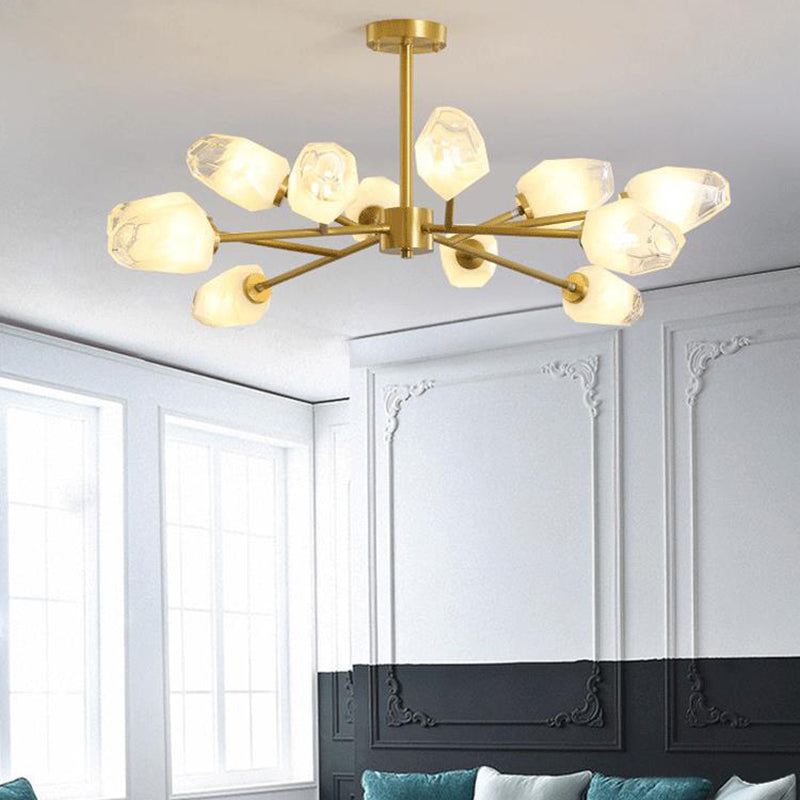 Lustre Moderne en Forme de Diamant en Cuivre et Verre 6/9/12/15/18 Lumières pour Salon 