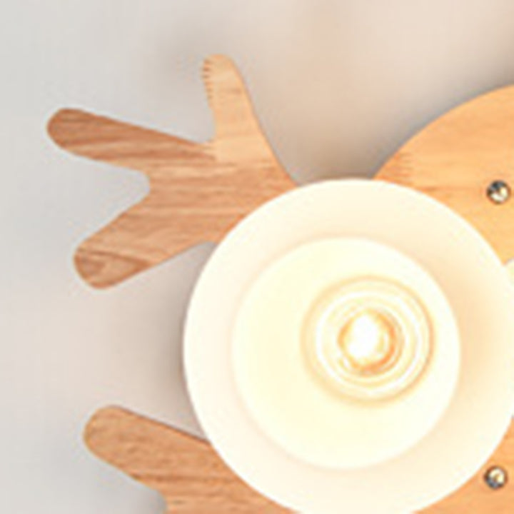 Contemporary Creative Antler Round Cylinder Wood Glass 3/5/7 Light Semi-Flush Mount Ceiling Light For Bedroom