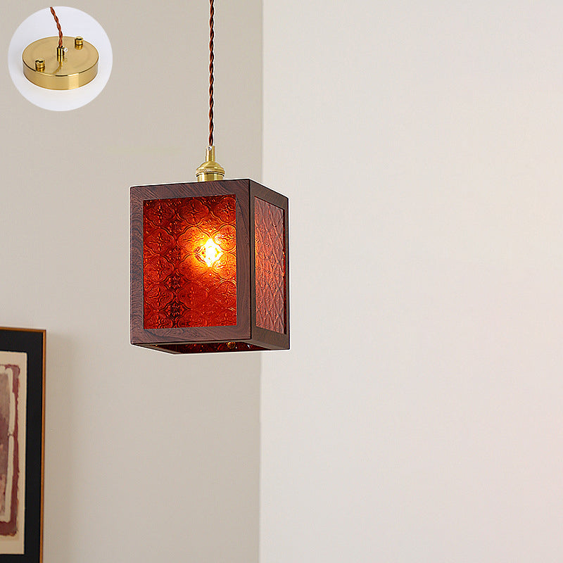 Suspension en cuivre vintage traditionnelle trapèze ronde cylindre rectangle en verre métal 1 lumière pour chambre 