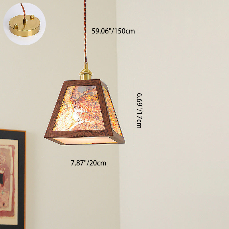 Suspension en cuivre vintage traditionnelle trapèze ronde cylindre rectangle en verre métal 1 lumière pour chambre 