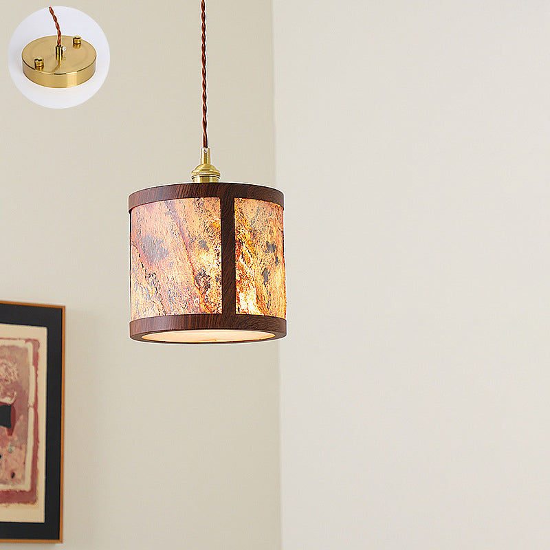 Suspension en cuivre vintage traditionnelle trapèze ronde cylindre rectangle en verre métal 1 lumière pour chambre 