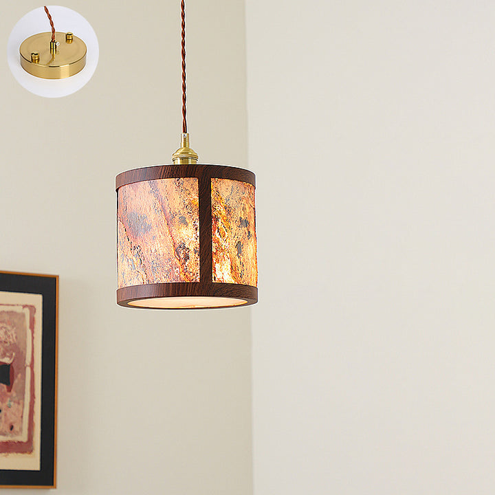 Suspension en cuivre vintage traditionnelle trapèze ronde cylindre rectangle en verre métal 1 lumière pour chambre 