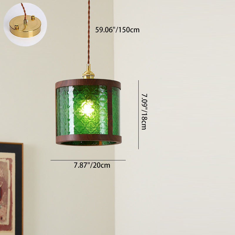 Suspension en cuivre vintage traditionnelle trapèze ronde cylindre rectangle en verre métal 1 lumière pour chambre 