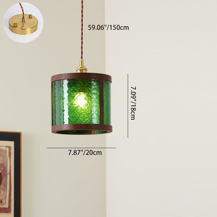 Suspension en cuivre vintage traditionnelle trapèze ronde cylindre rectangle en verre métal 1 lumière pour chambre 