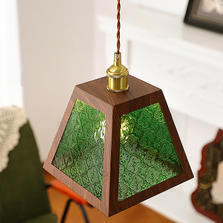 Suspension en cuivre vintage traditionnelle trapèze ronde cylindre rectangle en verre métal 1 lumière pour chambre 