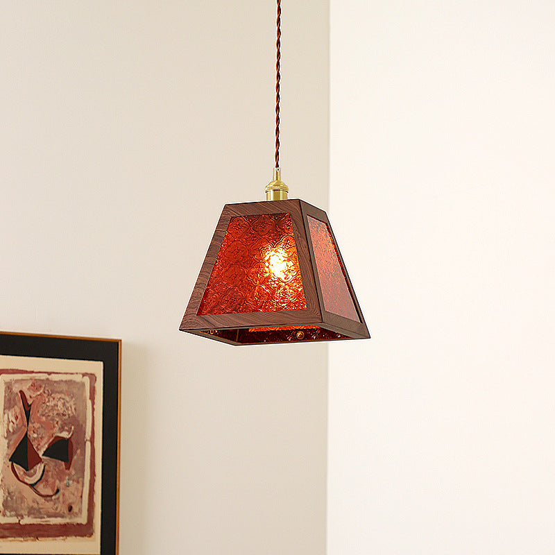 Suspension en cuivre vintage traditionnelle trapèze ronde cylindre rectangle en verre métal 1 lumière pour chambre 