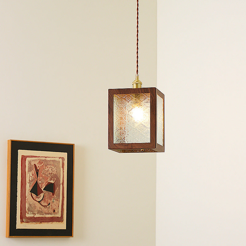 Suspension en cuivre vintage traditionnelle trapèze ronde cylindre rectangle en verre métal 1 lumière pour chambre 