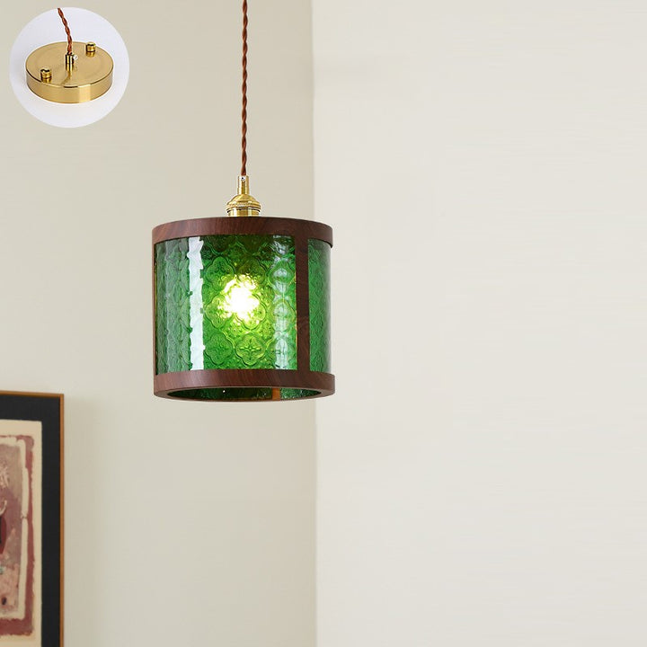 Suspension en cuivre vintage traditionnelle trapèze ronde cylindre rectangle en verre métal 1 lumière pour chambre 